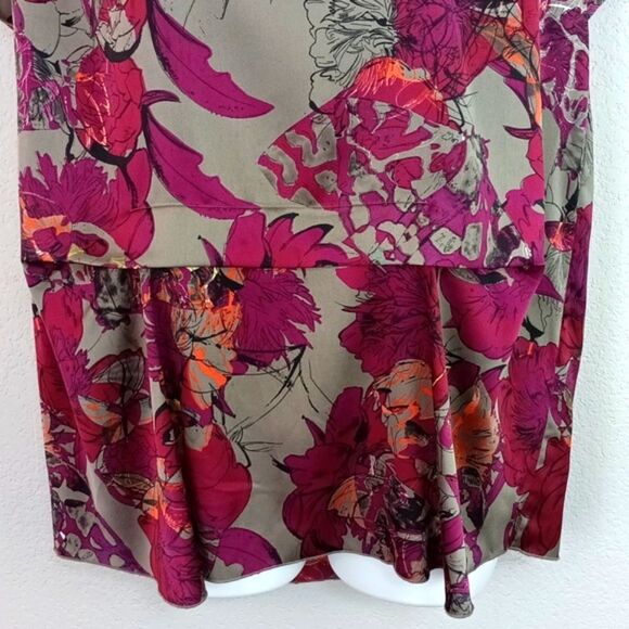 Kensie Women Floral Cap Sleeve Scoop Neck Top Sz L - Picture 4 of 9